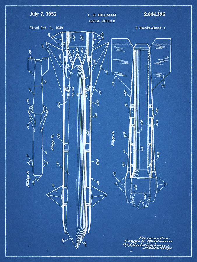 Objects Digital Art - Pp384-blueprint Aerial Missile Patent Poster by Cole Borders