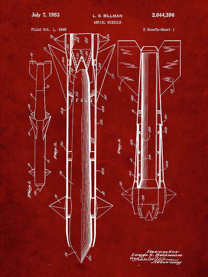 Objects Digital Art - Pp384-burgundy Aerial Missile Patent Poster by Cole Borders