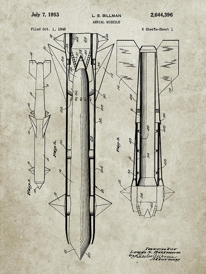 Objects Digital Art - Pp384-sandstone Aerial Missile Patent Poster by Cole Borders