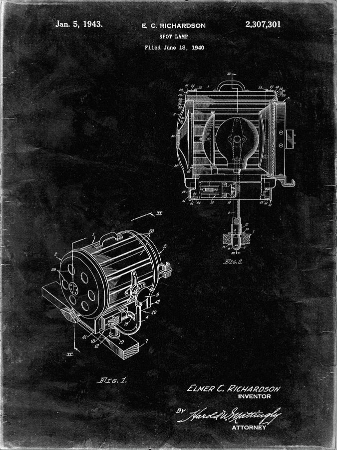 Lamp Digital Art - Pp387-black Grunge Movie Set Lighting Patent Poster by Cole Borders