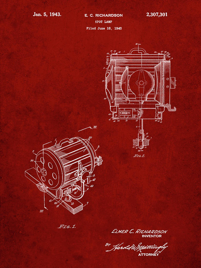 Lamp Digital Art - Pp387-burgundy Movie Set Lighting Patent Poster by Cole Borders