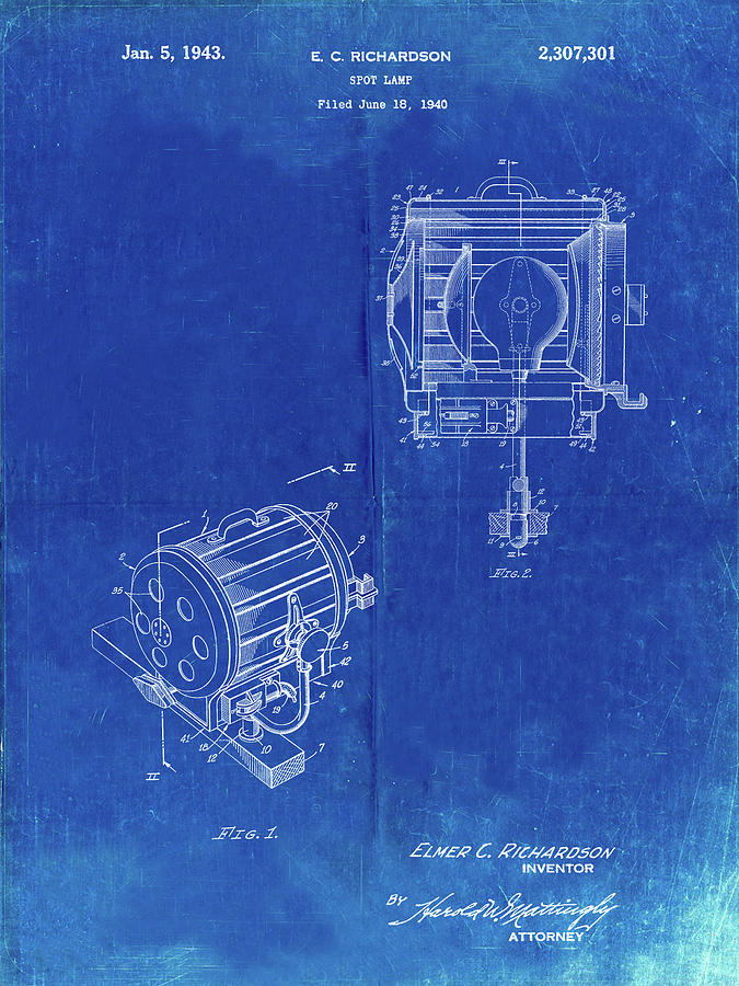 Lamp Digital Art - Pp387-faded Blueprint Movie Set Lighting Patent Poster by Cole Borders