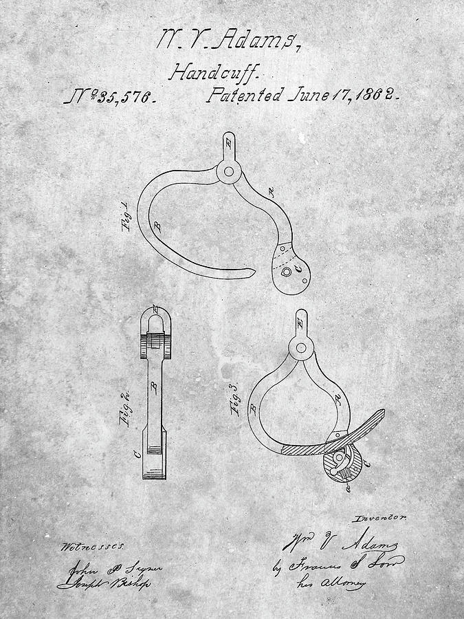 Objects Digital Art - Pp389-slate Vintage Police Handcuffs Patent Poster by Cole Borders