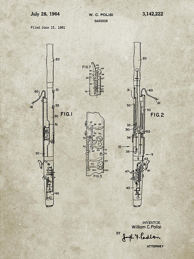 Music Digital Art - Pp392-sandstone Bassoon Patent Poster by Cole Borders