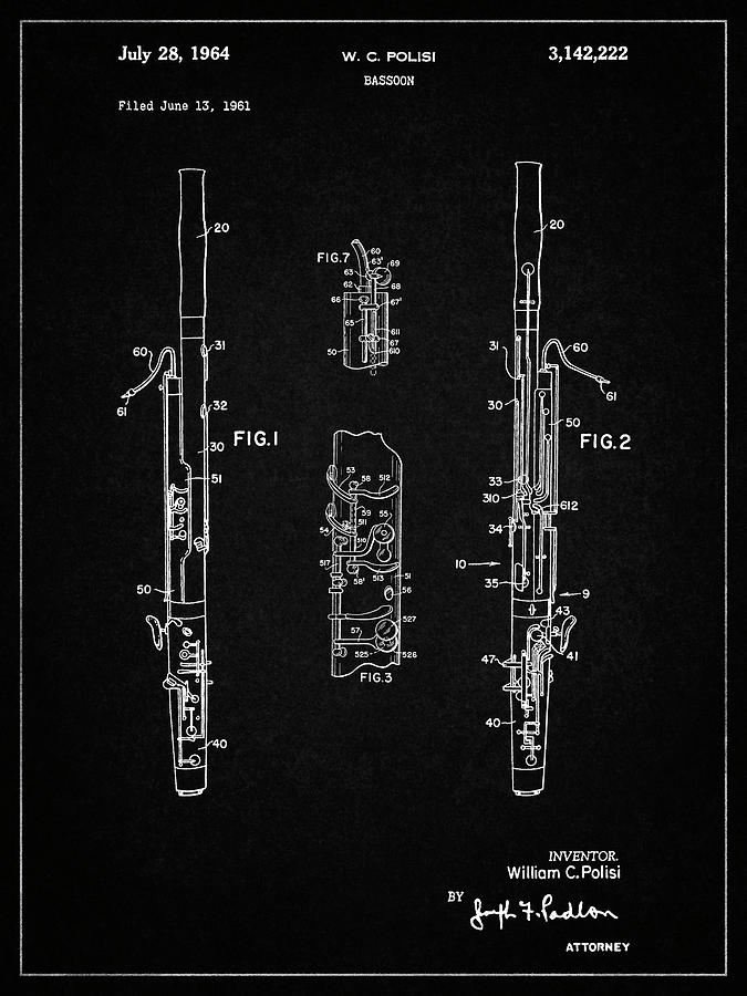 Music Digital Art - Pp392-vintage Black Bassoon Patent Poster by Cole Borders