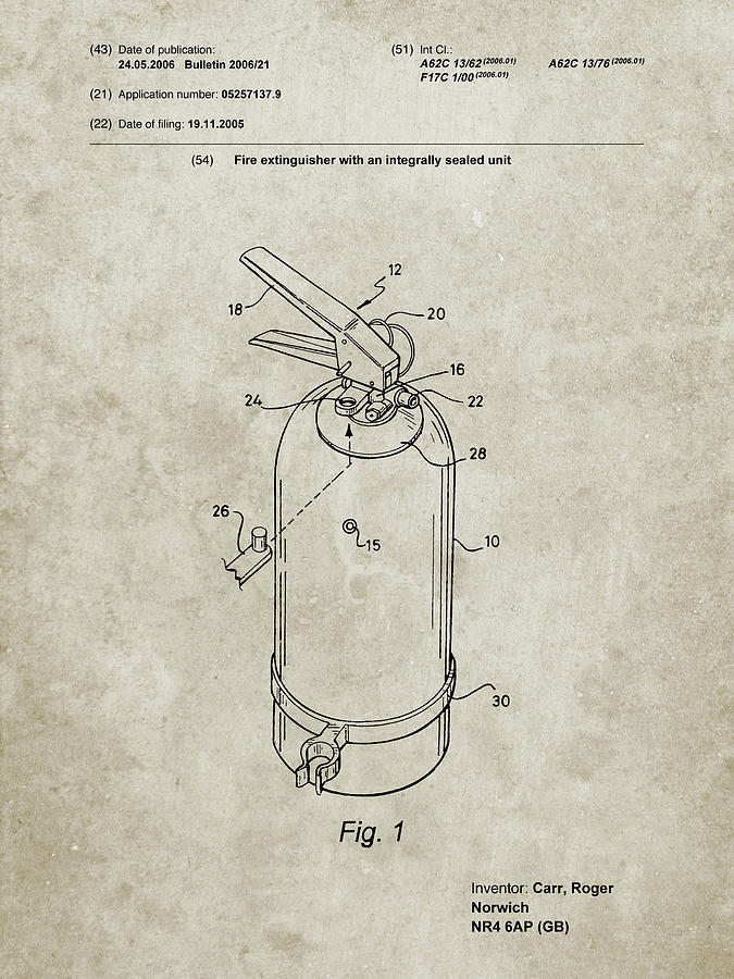 Objects Digital Art - Pp396-sandstone Modern Fire Extinguisher Patent Poster by Cole Borders