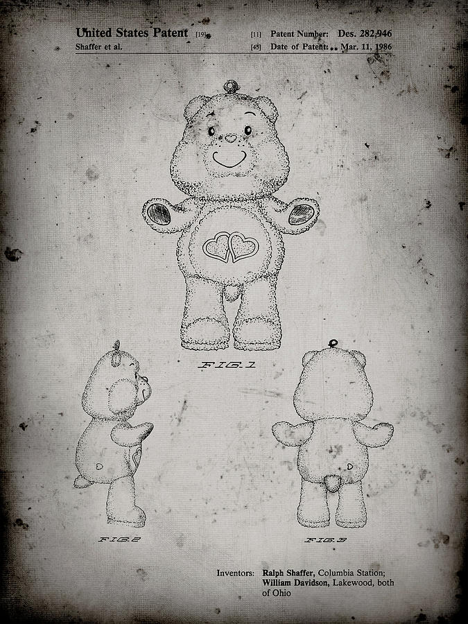 Toy Digital Art - Pp397-faded Grey Love A Lot Care Bear Patent Poster by Cole Borders