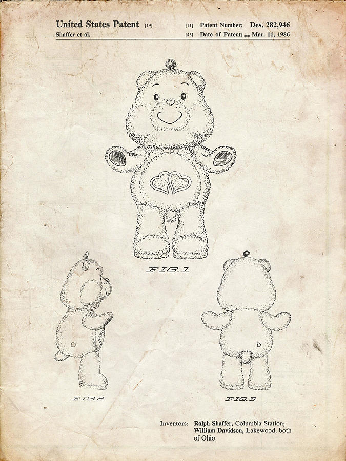 Toy Digital Art - Pp397-vintage Parchment Love A Lot Care Bear Patent Poster by Cole Borders
