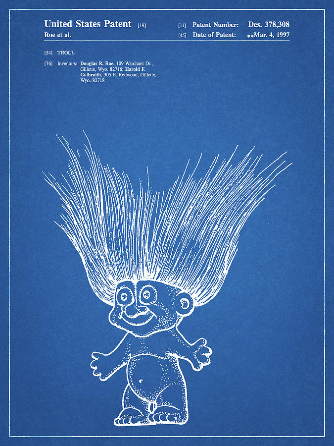 Kids Room Digital Art - Pp406-blueprint Troll Doll Patent Poster by Cole Borders