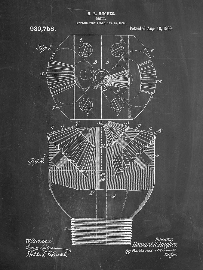 Tool Digital Art - Pp410-chalkboard Howard Hughes Oil Drill Patent Poster by Cole Borders