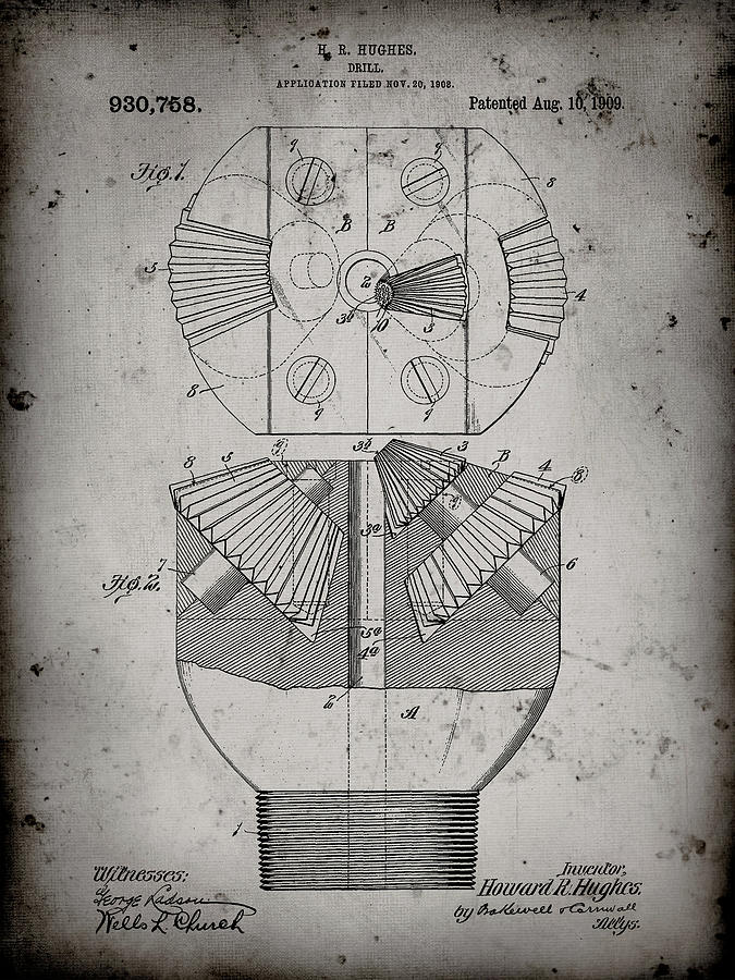 Tool Digital Art - Pp410-faded Grey Howard Hughes Oil Drill Patent Poster by Cole Borders