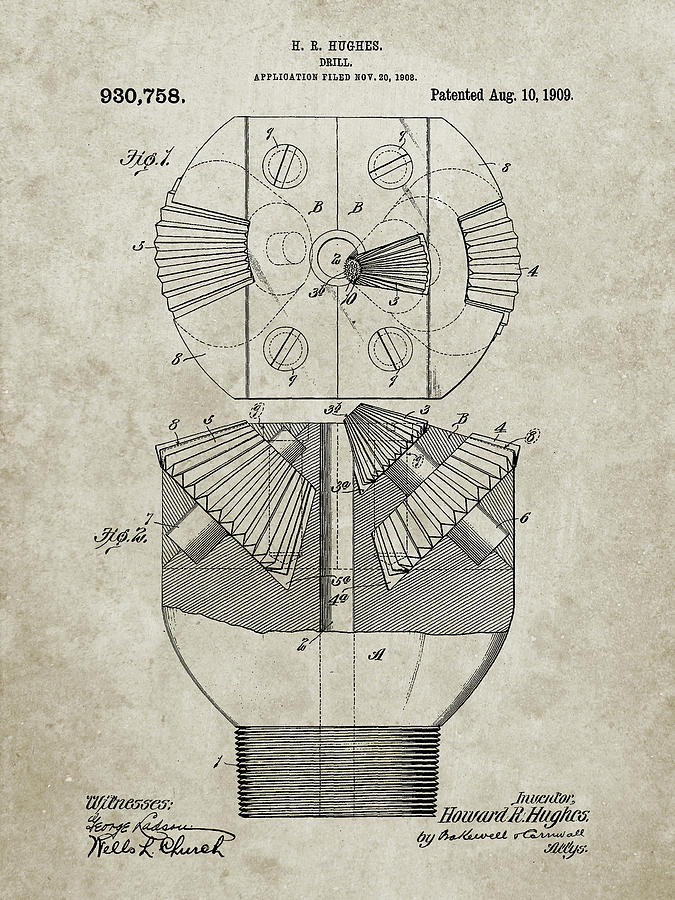 Tool Digital Art - Pp410-sandstone Howard Hughes Oil Drill Patent Poster by Cole Borders