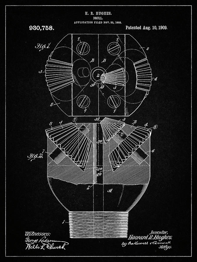 Tool Digital Art - Pp410-vintage Black Howard Hughes Oil Drill Patent Poster by Cole Borders
