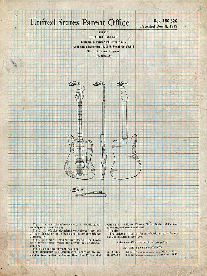 Music Digital Art - Pp417-antique Grid Parchment Fender Jazzmaster Guitar Patent Poster by Cole Borders