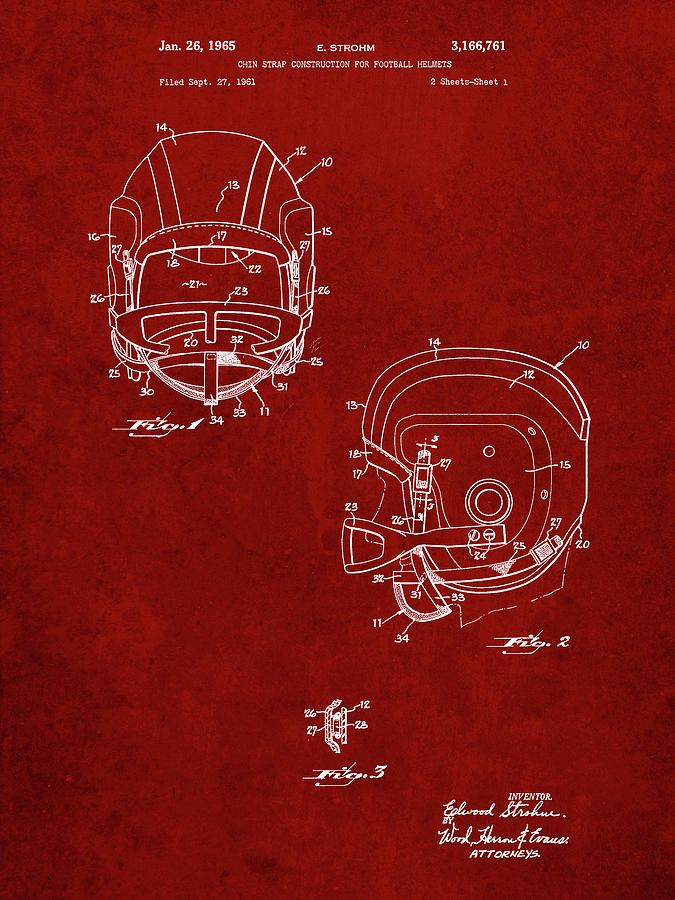 Sports Digital Art - Pp419-burgundy Face Mask Football Helmet 1965 Patent by Cole Borders