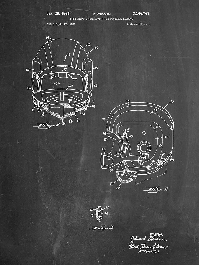 Sports Digital Art - Pp419-chalkboard Face Mask Football Helmet 1965 Patent by Cole Borders
