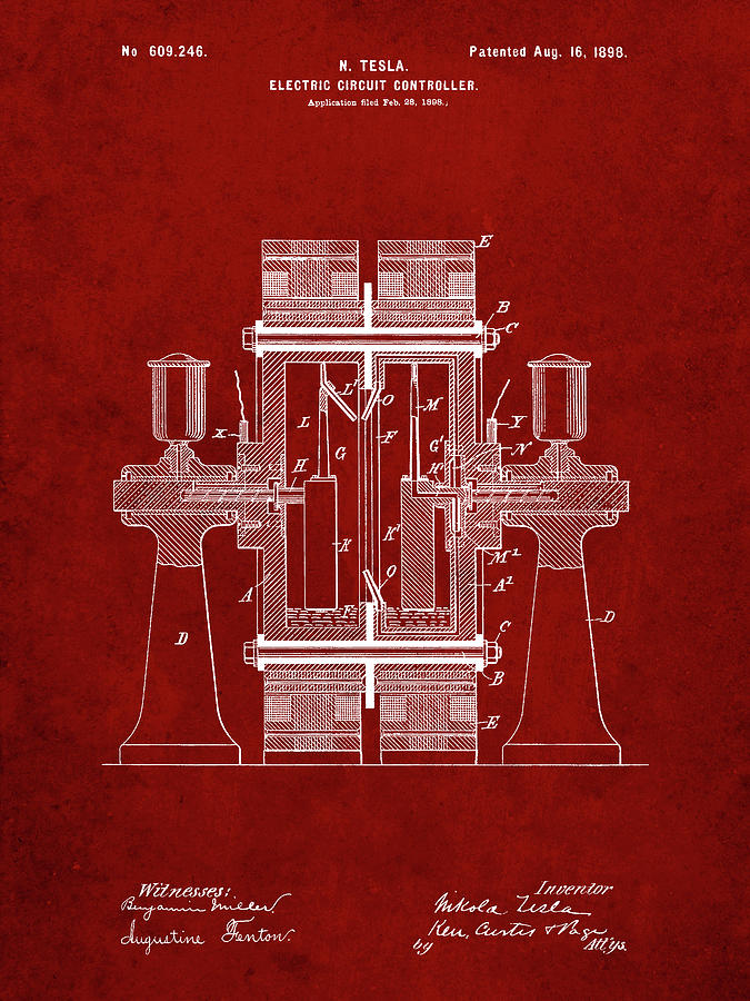 Objects Digital Art - Pp423-burgundy Tesla Electric Circuit Controller Poster by Cole Borders