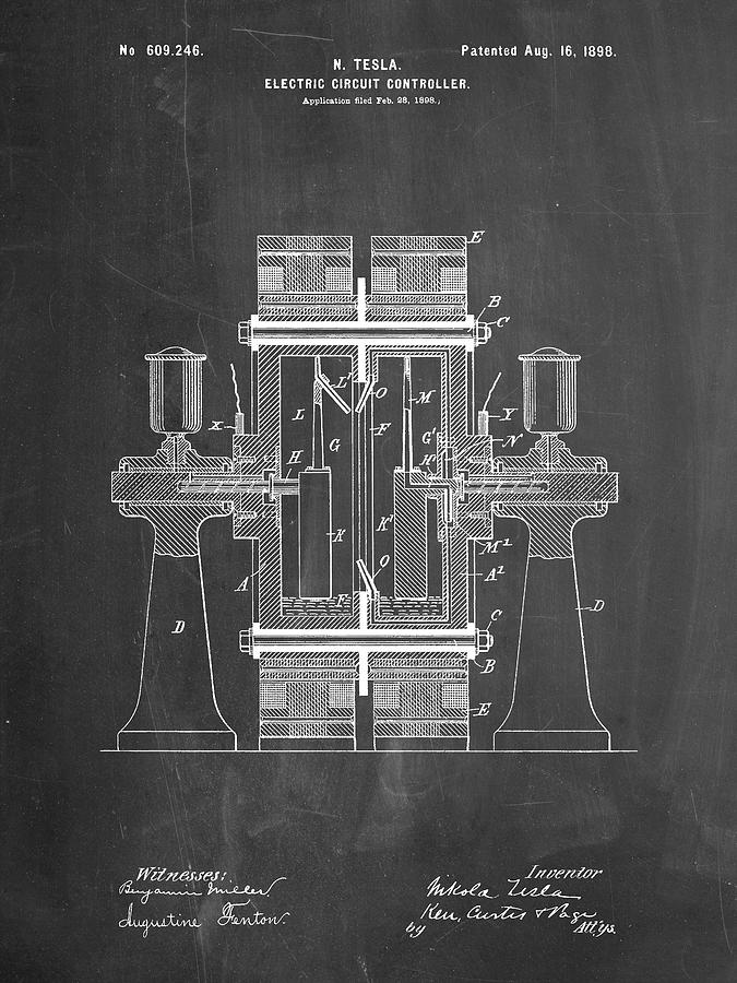Objects Digital Art - Pp423-chalkboard Tesla Electric Circuit Controller Poster by Cole Borders