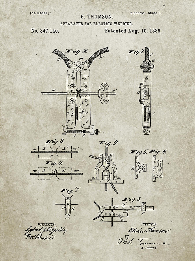 Tool Digital Art - Pp428-sandstone Electric Welding Machine 1886 Patent Poster by Cole Borders