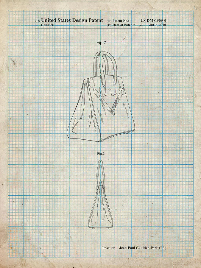 Clothing Digital Art - Pp430-antique Grid Parchment Jean Paul Gaultier Handbag Patent Poster by Cole Borders