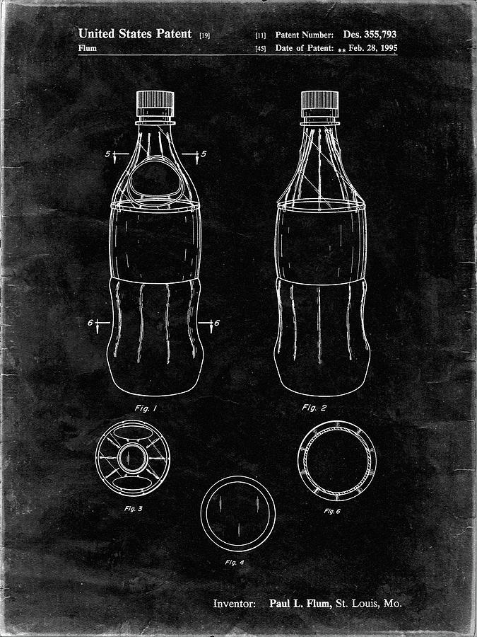 Bottle Digital Art - Pp432-black Grunge Coke Bottle Display Cooler Patent Poster by Cole Borders