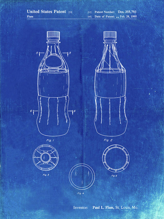 Bottle Digital Art - Pp432-faded Blueprint Coke Bottle Display Cooler Patent Poster by Cole Borders