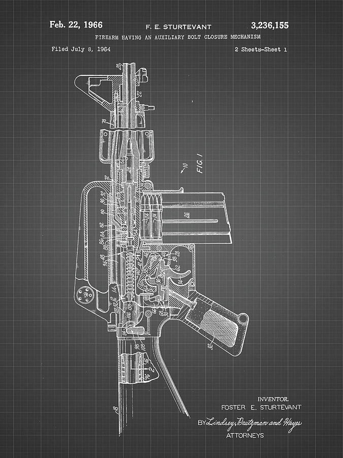 Pp44-black Grid M-16 Rifle Patent Poster Digital Art by Cole Borders ...