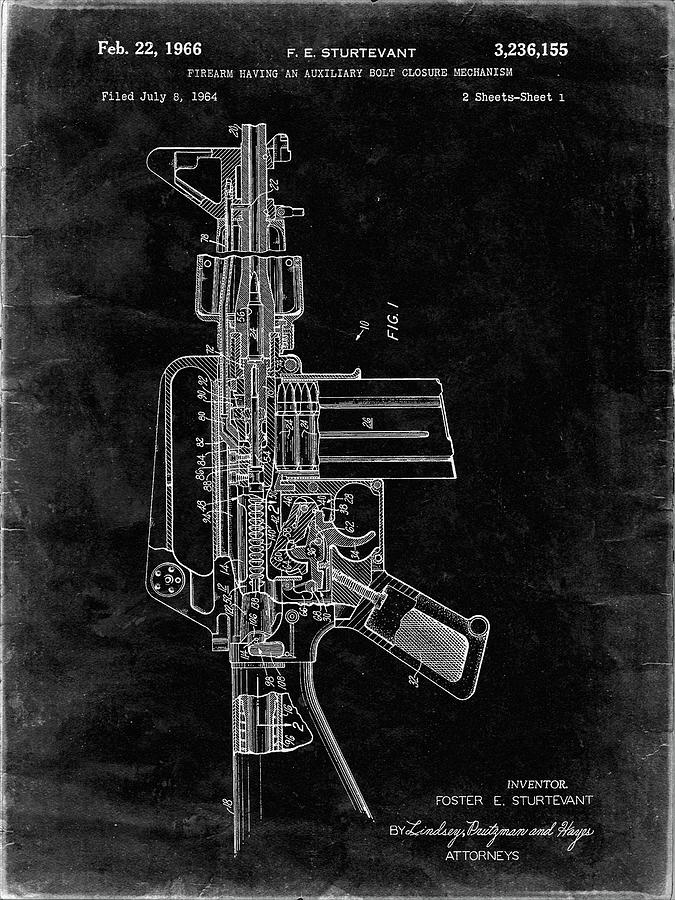 Pp44-black Grunge M-16 Rifle Patent Poster Digital Art by Cole Borders ...