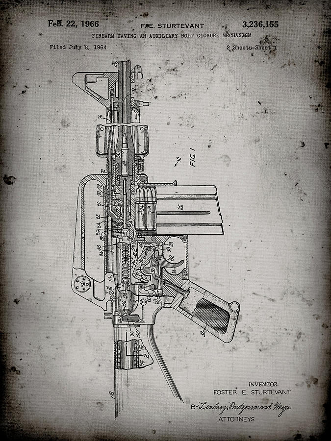 Pp44-faded Grey M-16 Rifle Patent Poster Digital Art By Cole Borders 