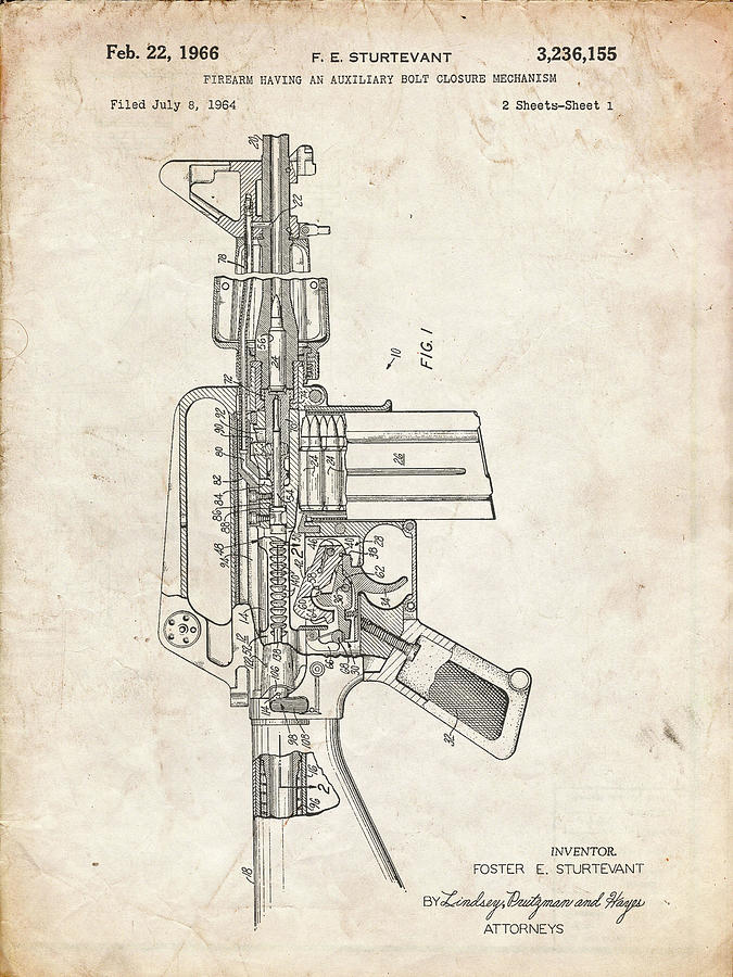 Pp44-vintage Parchment M-16 Rifle Patent Poster Digital Art by Cole ...