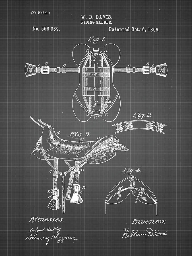 Horse Digital Art - Pp444-black Grid Horse Saddle Patent Poster by Cole Borders