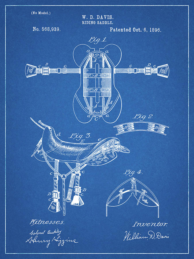 Horse Digital Art - Pp444-blueprint Horse Saddle Patent Poster by Cole Borders