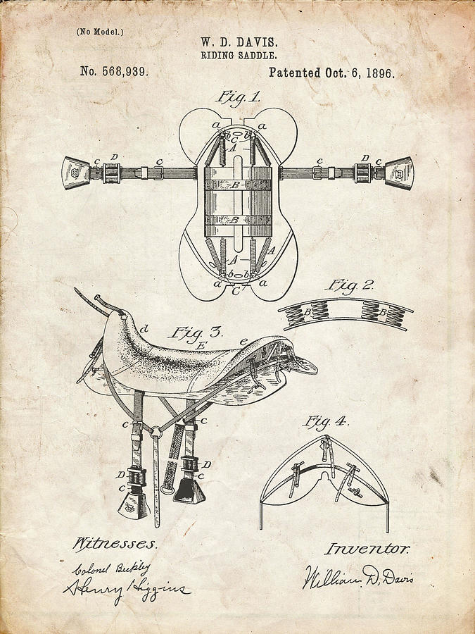 Horse Digital Art - Pp444-vintage Parchment Horse Saddle Patent Poster by Cole Borders