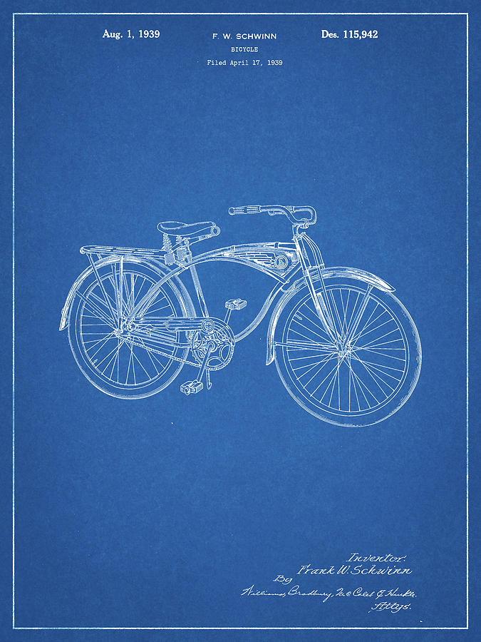 Transportation Digital Art - Pp446-blueprint Schwinn 1939 Bc117 Bicycle Patent Poster by Cole Borders