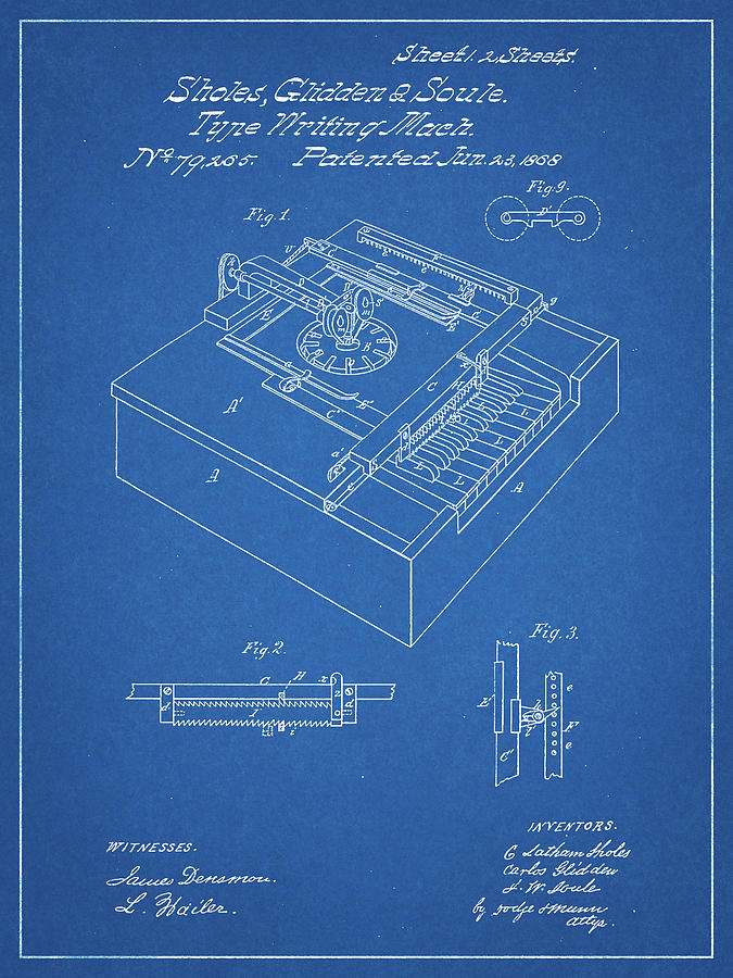 TYPEWRITER PRINT Writing Patent Blueprint Poster 