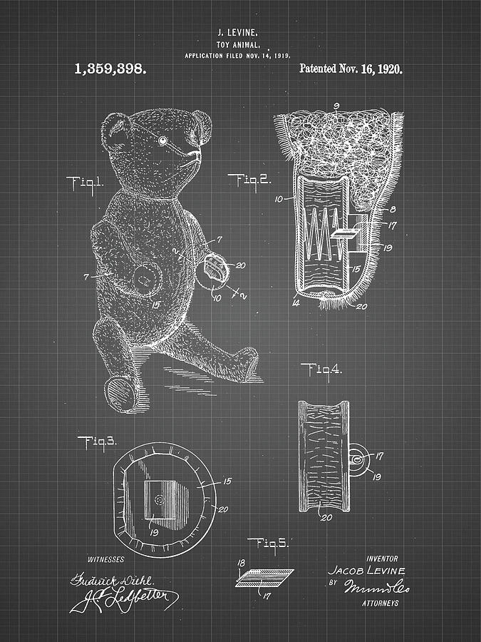 Toy Digital Art - Pp452-black Grid Whistle Teddy Bear 1919 Patent Poster by Cole Borders