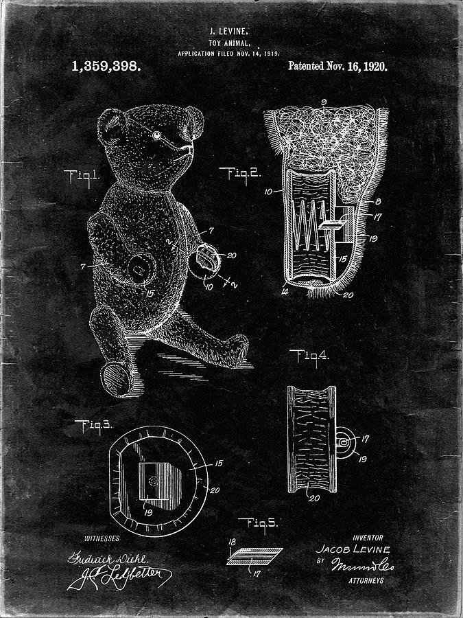 Toy Digital Art - Pp452-black Grunge Whistle Teddy Bear 1919 Patent Poster by Cole Borders