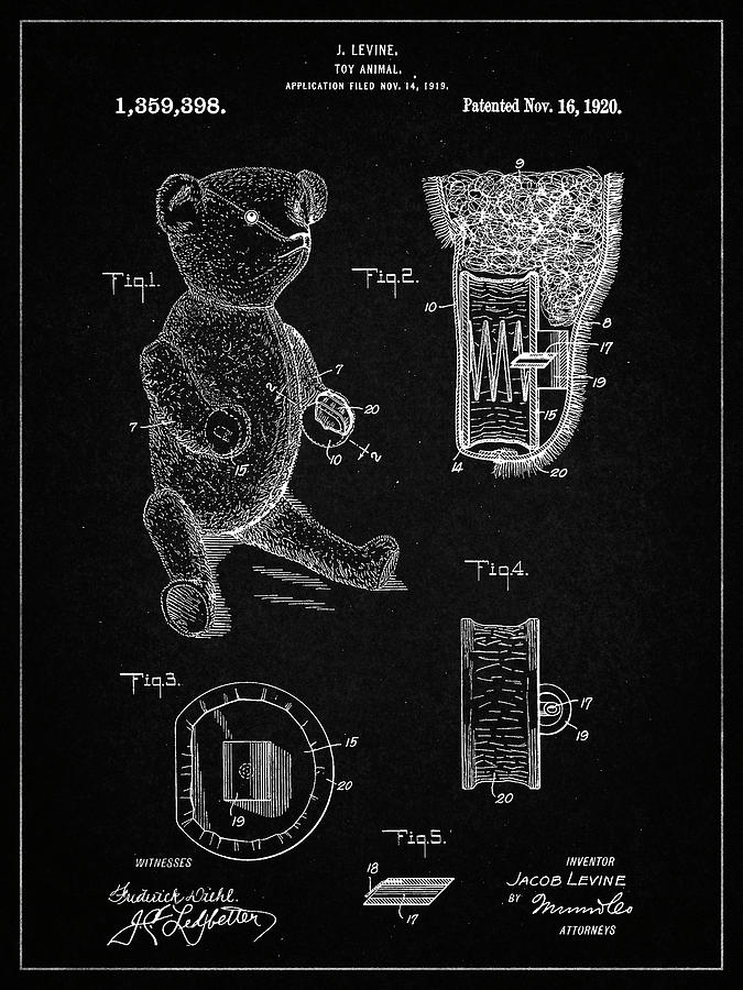 Toy Digital Art - Pp452-vintage Black Whistle Teddy Bear 1919 Patent Poster by Cole Borders