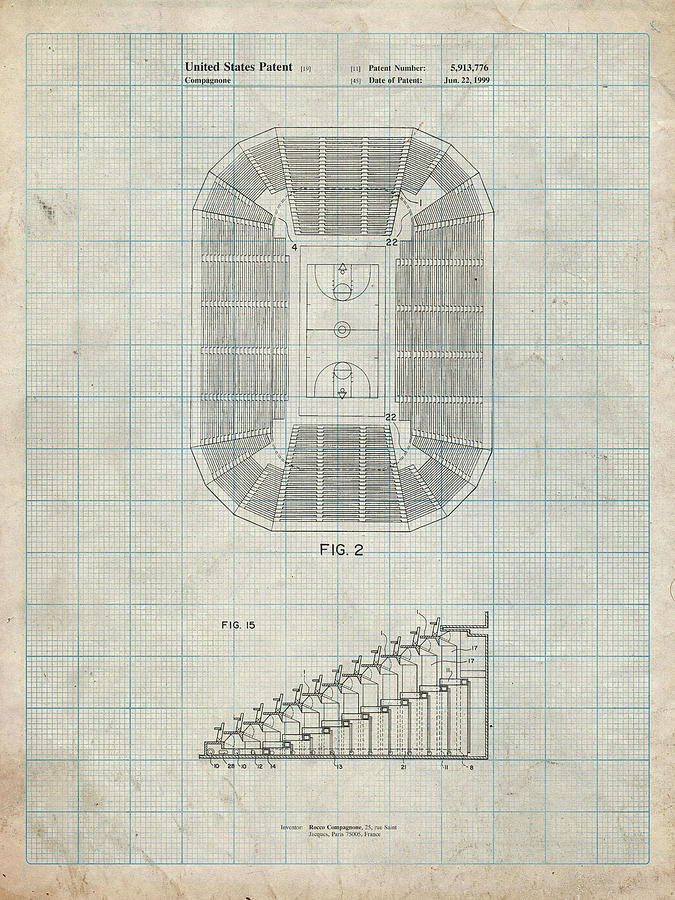 Sports Digital Art - Pp453-antique Grid Parchment Retractable Arena Seating Patent Poster by Cole Borders