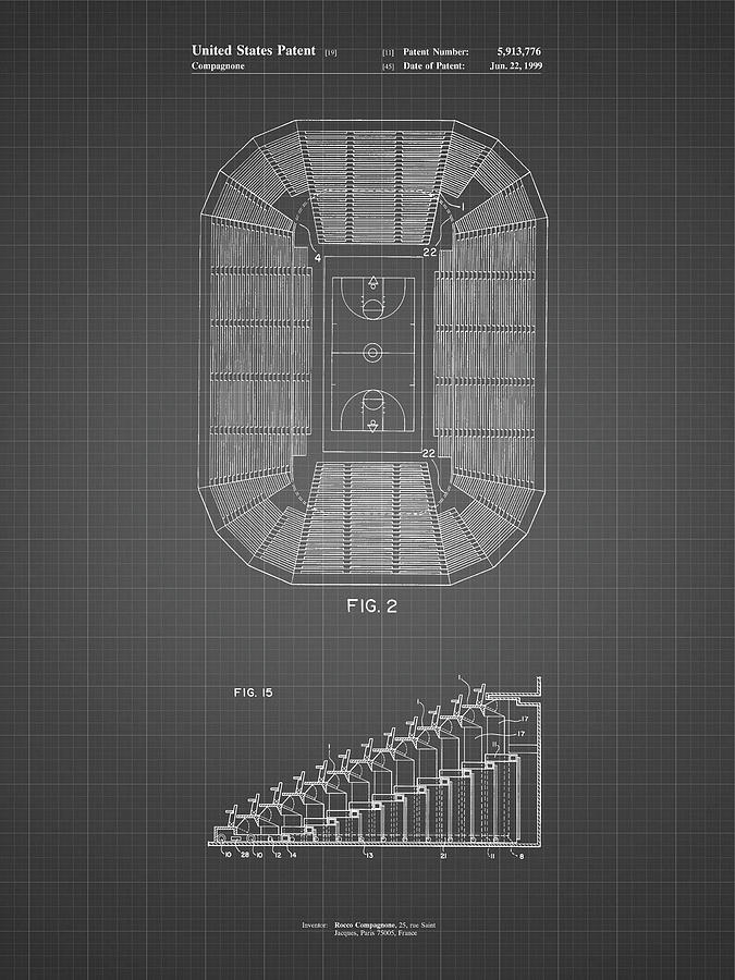 Sports Digital Art - Pp453-black Grid Retractable Arena Seating Patent Poster by Cole Borders