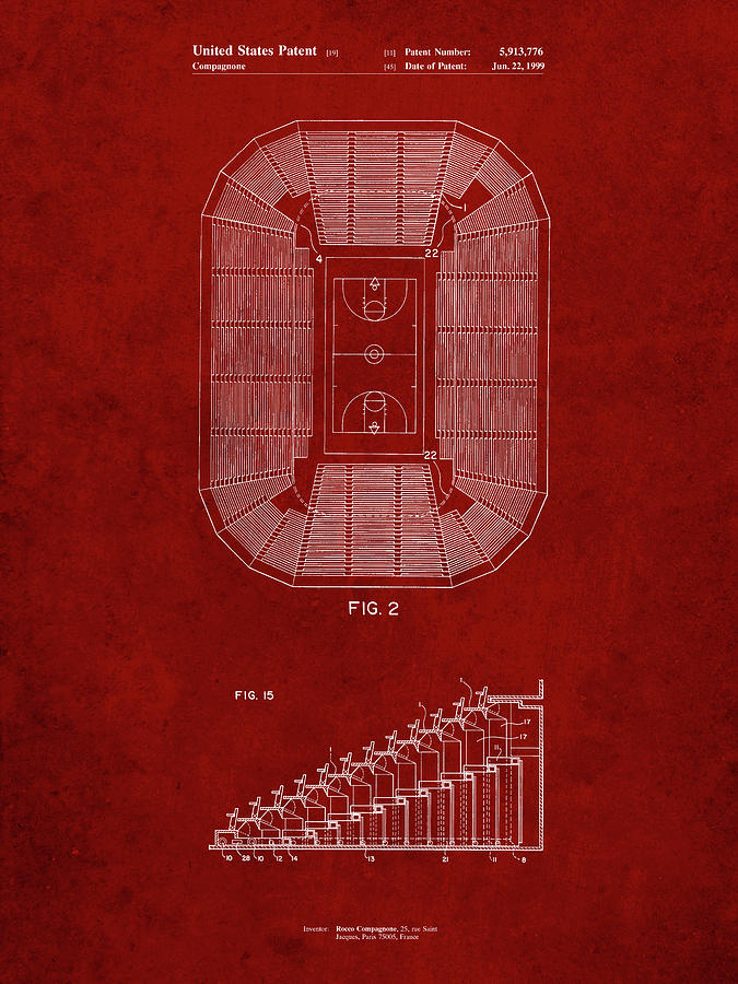Sports Digital Art - Pp453-burgundy Retractable Arena Seating Patent Poster by Cole Borders