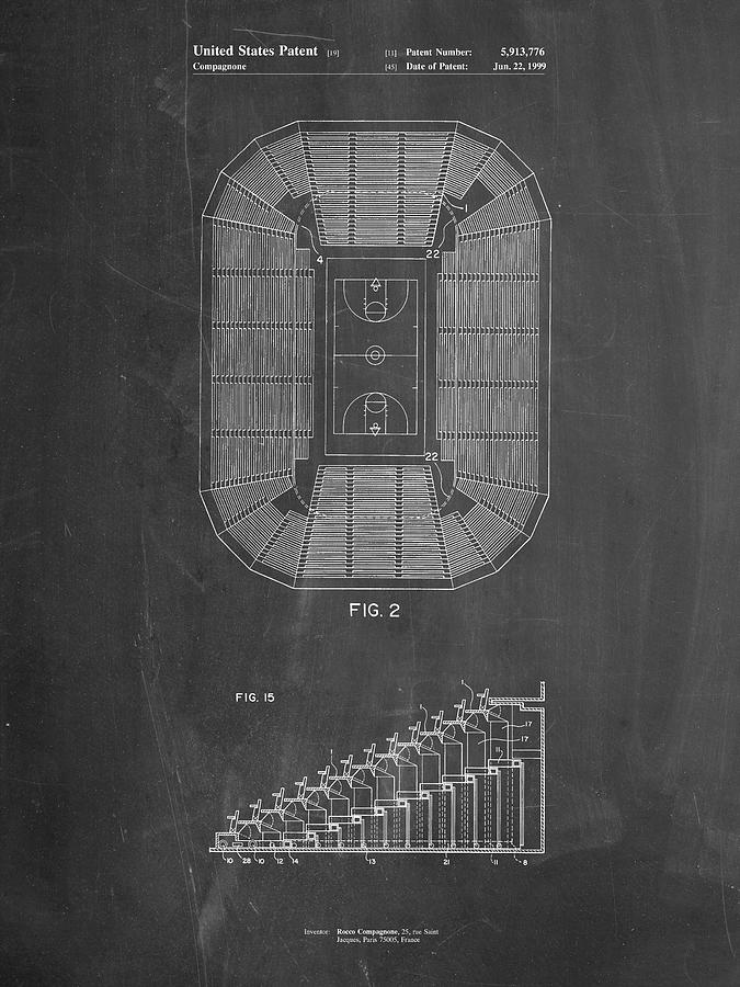 Sports Digital Art - Pp453-chalkboard Retractable Arena Seating Patent Poster by Cole Borders