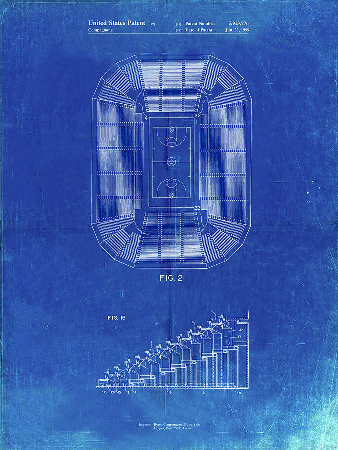 Sports Digital Art - Pp453-faded Blueprint Retractable Arena Seating Patent Poster by Cole Borders