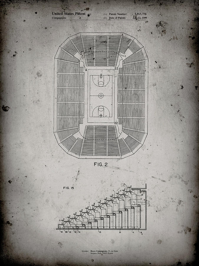 Sports Digital Art - Pp453-faded Grey Retractable Arena Seating Patent Poster by Cole Borders