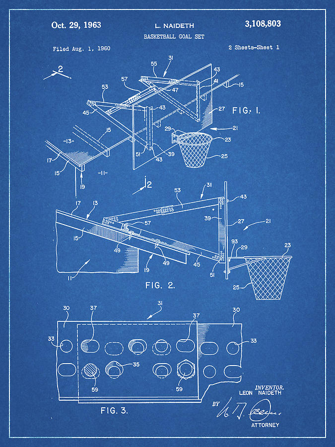 Sports Digital Art - Pp454-blueprint Basketball Adjustable Goal 1962 Patent Poster by Cole Borders