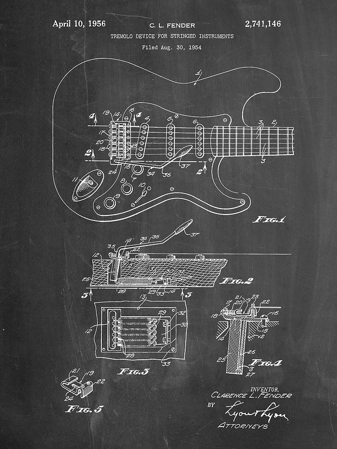Music Digital Art - Pp46-chalkboard Fender Guitar Tremolo Poster by Cole Borders