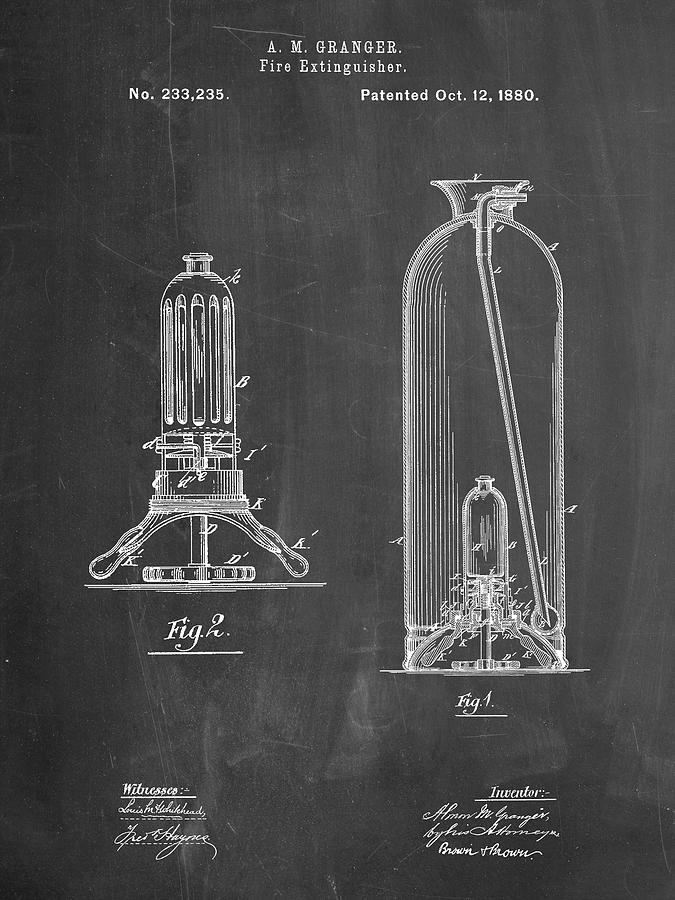 Objects Digital Art - Pp461-chalkboard Antique Fire Extinguisher 1880 Patent Poster by Cole Borders