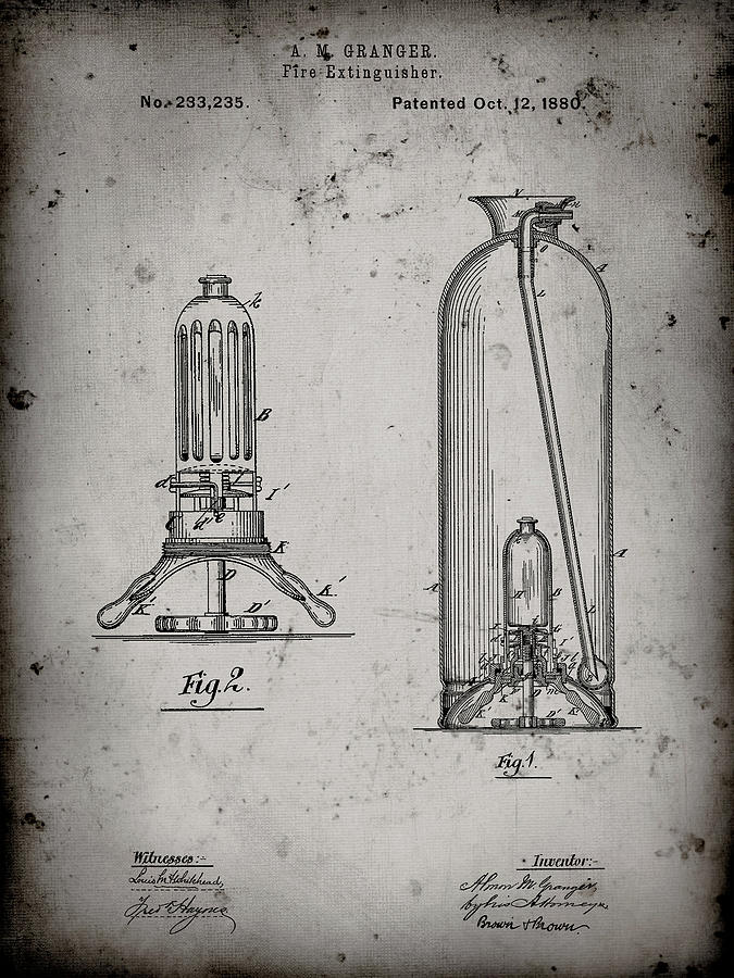 Objects Digital Art - Pp461-faded Grey Antique Fire Extinguisher 1880 Patent Poster by Cole Borders