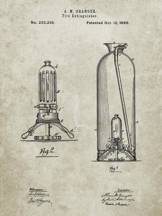 Objects Digital Art - Pp461-sandstone Antique Fire Extinguisher 1880 Patent Poster by Cole Borders