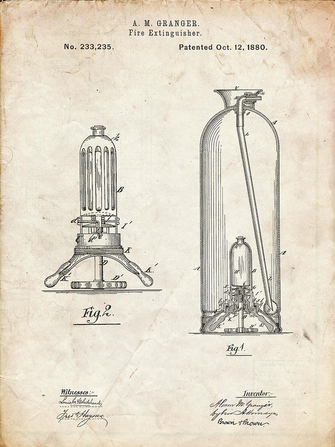 Objects Digital Art - Pp461-vintage Parchment Antique Fire Extinguisher 1880 Patent Poster by Cole Borders